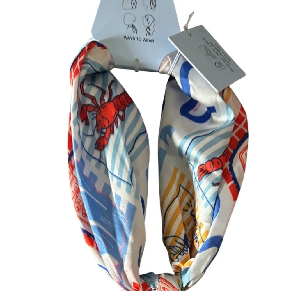 Piper K Nautical Coastal Beach Summer Scarf Sardines Lobster‎ Dolphin Prints NWT